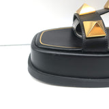 Valentino Roman Stud Ankle Strap Platform Sandals Black Leather Size 39.5 NEW