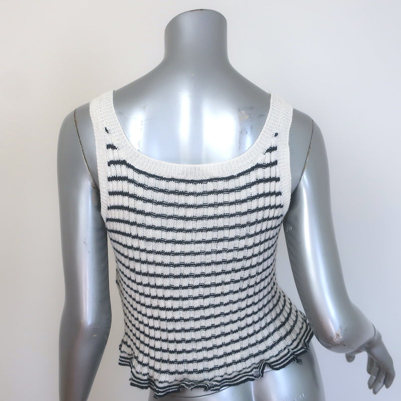 Christian Dior Striped Ruffled Distressed Knit Twinset Black/Cream Size 38