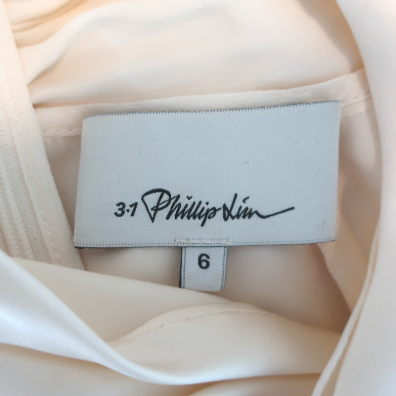 3.1 Phillip Lim twist-neck blouse in ivory silk satin, size 6 — pre-owned luxury piece with minor wear