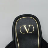 Valentino Roman Stud Ankle Strap Platform Sandals Black Leather Size 39.5 NEW