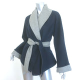 Ralph Lauren Black Label Two-Tone Belted Wrap Jacket Navy/Gray Size 8