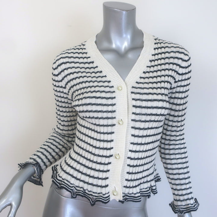 Christian Dior Striped Ruffled Distressed Knit Twinset Black/Cream Size 38