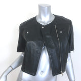 Lamarque Kirsi Cropped Short-Sleeve Leather Biker Jacket Black Size Medium