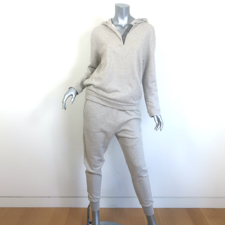 Brunello Cucinelli Monili-Trim Cashmere Hoodie &amp; Sweatpants Oatmeal Size Small