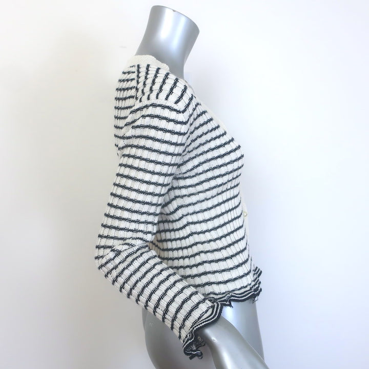 Christian Dior Striped Ruffled Distressed Knit Twinset Black/Cream Size 38