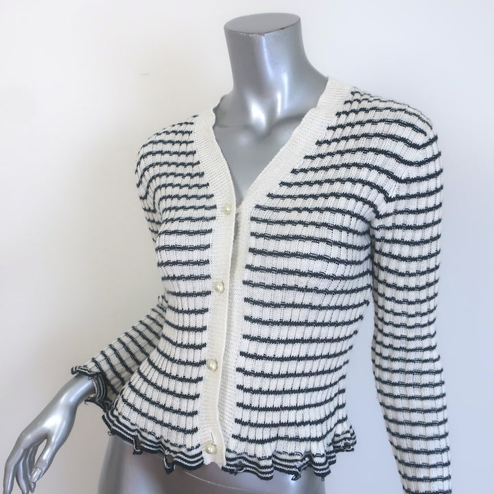 Christian Dior Striped Ruffled Distressed Knit Twinset Black/Cream Size 38