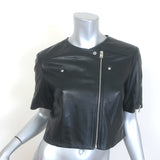 Lamarque Kirsi Cropped Short-Sleeve Leather Biker Jacket Black Size Medium