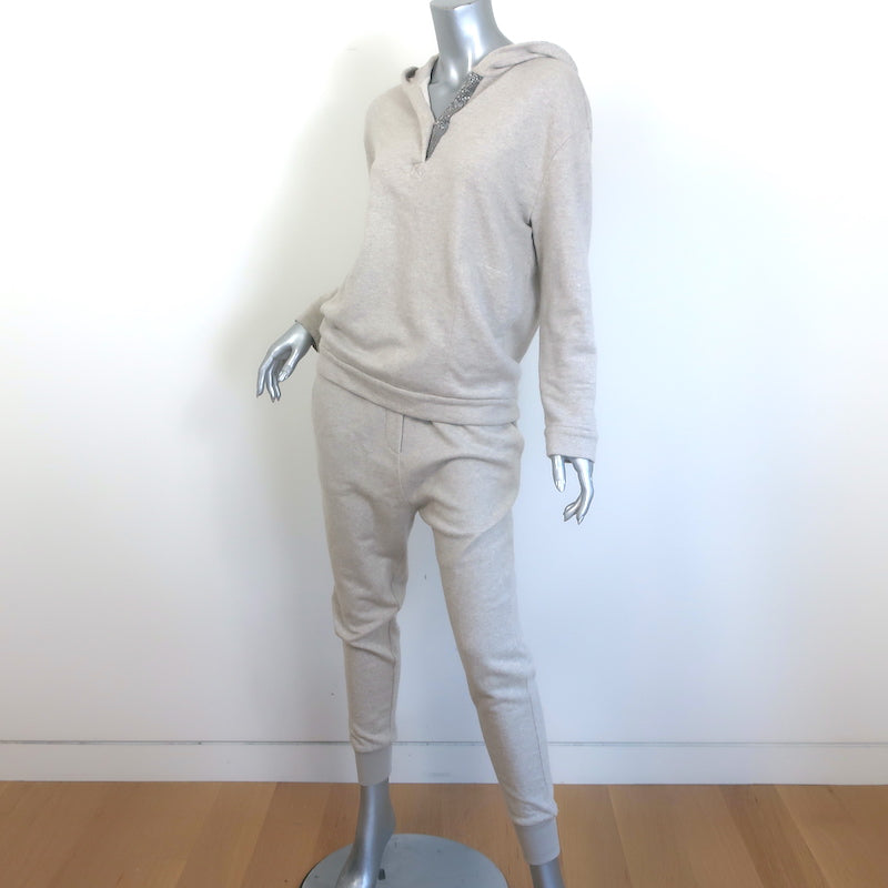 Brunello Cucinelli Monili-Trim Cashmere Hoodie &amp; Sweatpants Oatmeal Size Small
