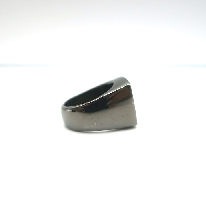 Chanel A21 Crystal CC Square Ring Black Enamel Size 5.5