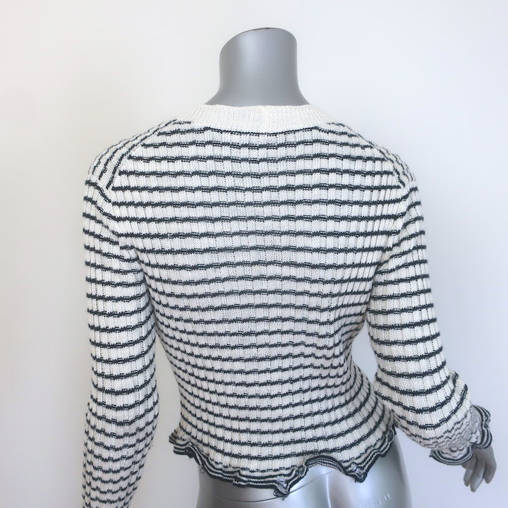 Christian Dior Striped Ruffled Distressed Knit Twinset Black/Cream Size 38