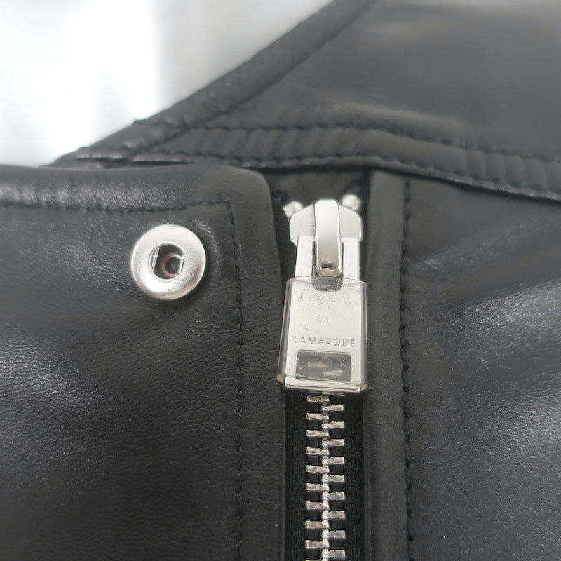 Lamarque Kirsi Cropped Short-Sleeve Leather Biker Jacket Black Size Medium
