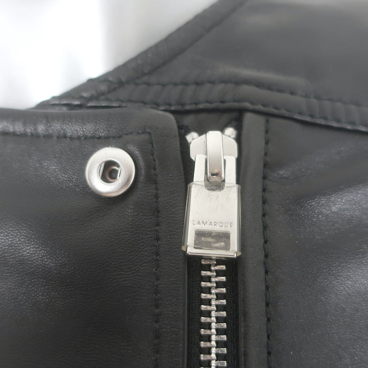 Lamarque Kirsi Cropped Short-Sleeve Leather Biker Jacket Black Size Medium