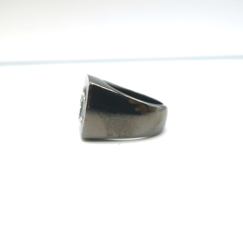 Chanel A21 Crystal CC Square Ring Black Enamel Size 5.5