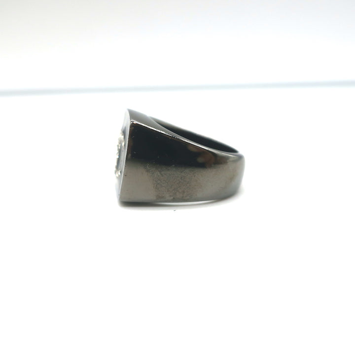 Chanel A21 Crystal CC Square Ring Black Enamel Size 5.5