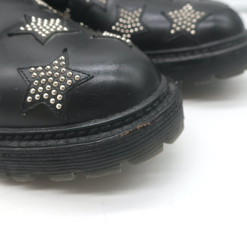 Saint Laurent Star Studded Lace-Up Combat Boots Black Leather Size 40.5