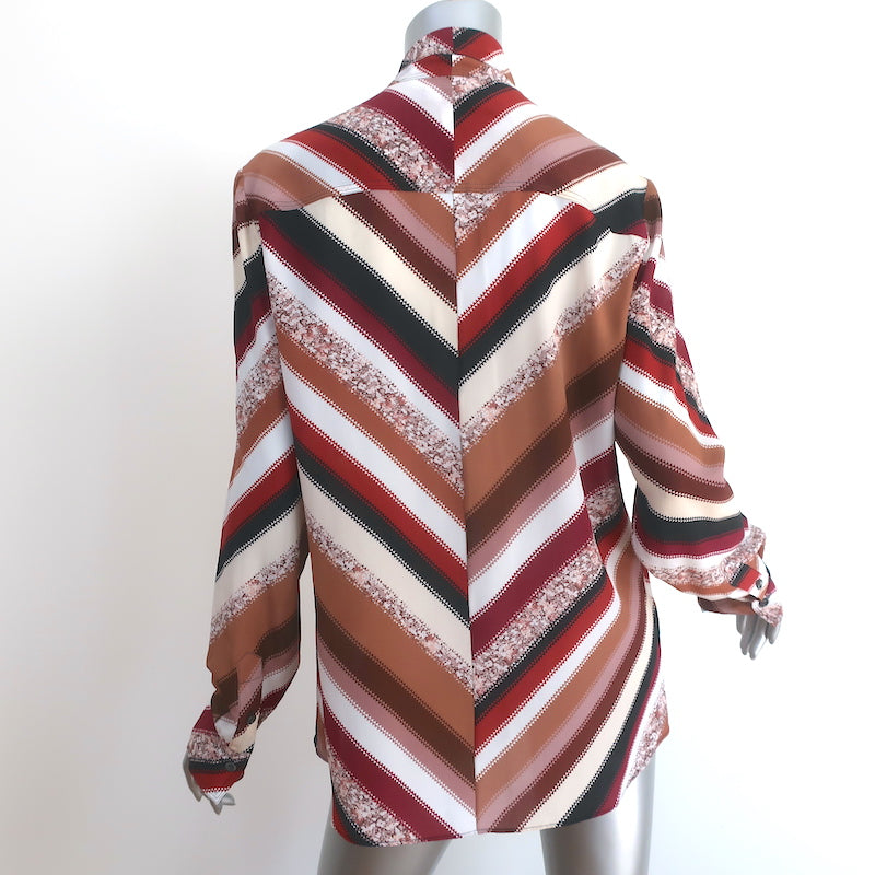Altuzarra Newberry Tie-Neck Blouse Brown Chevron Striped Silk Size 42