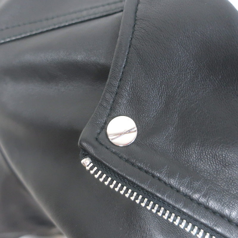 Lamarque Kirsi Cropped Short-Sleeve Leather Biker Jacket Black Size Medium