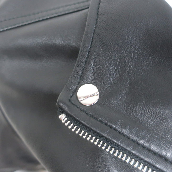 Lamarque Kirsi Cropped Short-Sleeve Leather Biker Jacket Black Size Medium