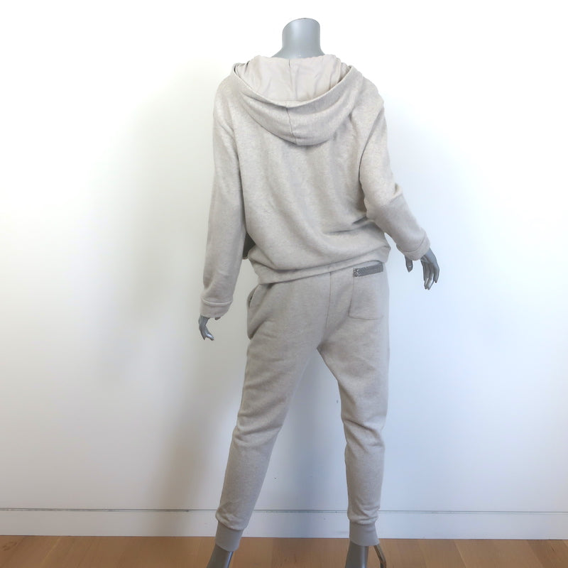 Brunello Cucinelli Monili-Trim Cashmere Hoodie &amp; Sweatpants Oatmeal Size Small