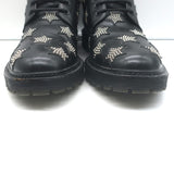 Saint Laurent Star Studded Lace-Up Combat Boots Black Leather Size 40.5