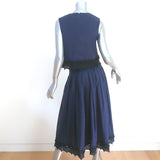 Derek Lam 10 Crosby Matching Top & Midi Skirt Set Navy Lace-Trim Cotton Size 6