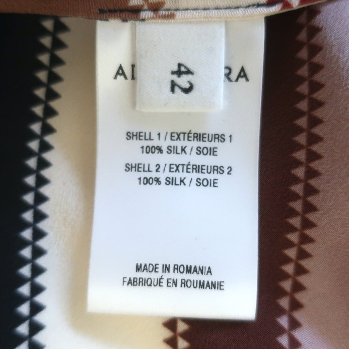 Altuzarra Newberry Tie-Neck Blouse Brown Chevron Striped Silk Size 42