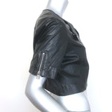 Lamarque Kirsi Cropped Short-Sleeve Leather Biker Jacket Black Size Medium
