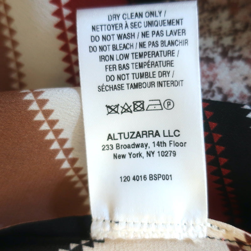 Altuzarra Newberry Tie-Neck Blouse Brown Chevron Striped Silk Size 42