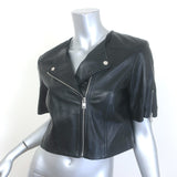 Lamarque Kirsi Cropped Short-Sleeve Leather Biker Jacket Black Size Medium