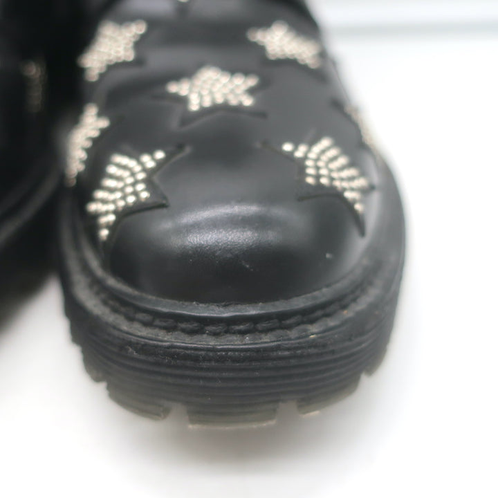 Saint Laurent Star Studded Lace-Up Combat Boots Black Leather Size 40.5