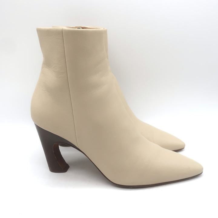 Chloe Oli Pointed Toe Ankle Boots Ivory Leather Size 39
