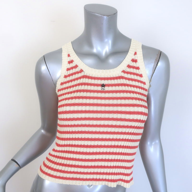 Christian Dior Striped Rib Knit Cardigan &amp; Tank Twinset Red/Ivory Size 34 NEW