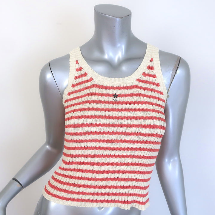Christian Dior Striped Rib Knit Cardigan &amp; Tank Twinset Red/Ivory Size 34 NEW