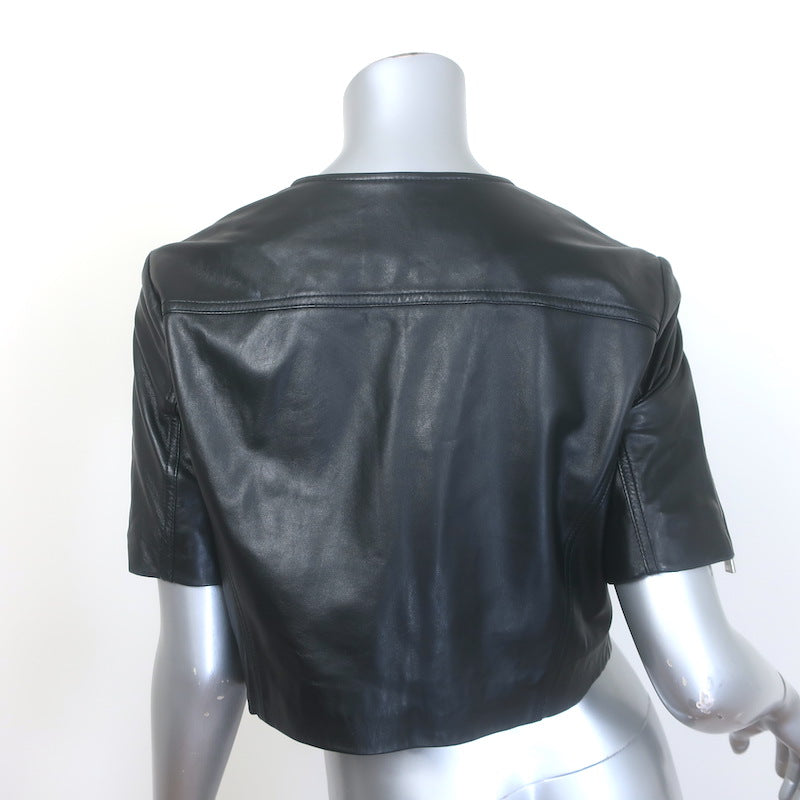 Lamarque Kirsi Cropped Short-Sleeve Leather Biker Jacket Black Size Medium