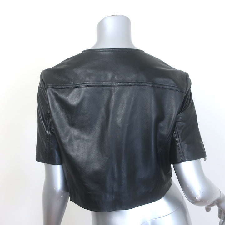 Lamarque Kirsi Cropped Short-Sleeve Leather Biker Jacket Black Size Medium