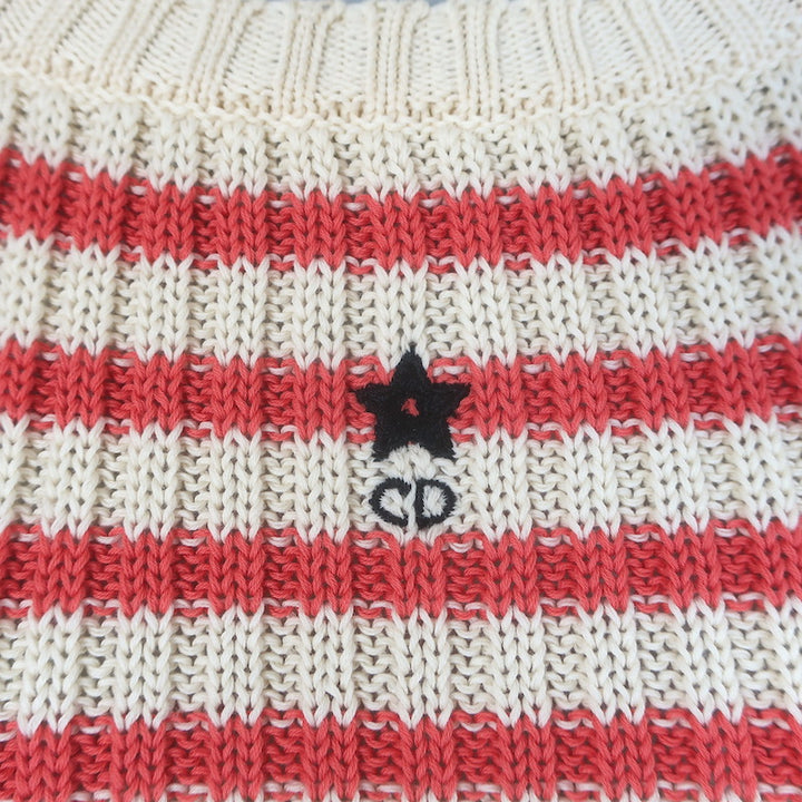 Christian Dior Striped Rib Knit Cardigan &amp; Tank Twinset Red/Ivory Size 34 NEW