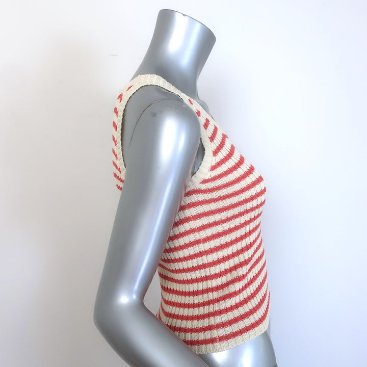 Christian Dior Striped Rib Knit Cardigan &amp; Tank Twinset Red/Ivory Size 34 NEW
