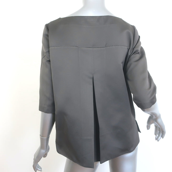 Marni Pleated-Back Blouse Dark Gray Satin Size 40