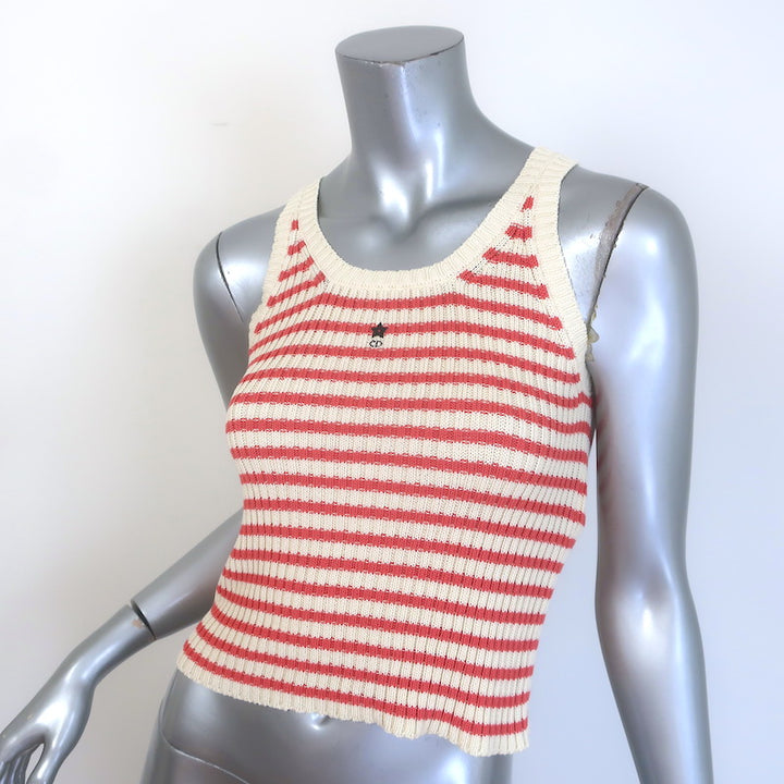 Christian Dior Striped Rib Knit Cardigan &amp; Tank Twinset Red/Ivory Size 34 NEW