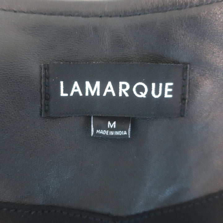 Lamarque Kirsi Cropped Short-Sleeve Leather Biker Jacket Black Size Medium
