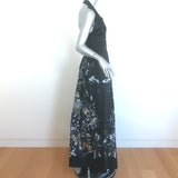 Roberto Cavalli Metallic Floral Print Halter Maxi Dress Black Cotton Size 40