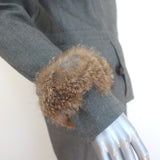 Vintage Yves Saint Laurent Fur-Trimmed Pant Suit Gray Wool Size 36/38