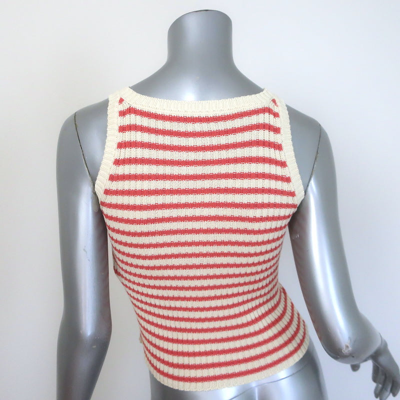 Christian Dior Striped Rib Knit Cardigan &amp; Tank Twinset Red/Ivory Size 34 NEW