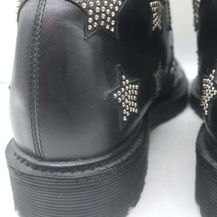 Saint Laurent Star Studded Lace-Up Combat Boots Black Leather Size 40.5