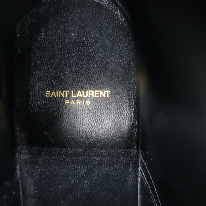 Saint Laurent Star Studded Lace-Up Combat Boots Black Leather Size 40.5