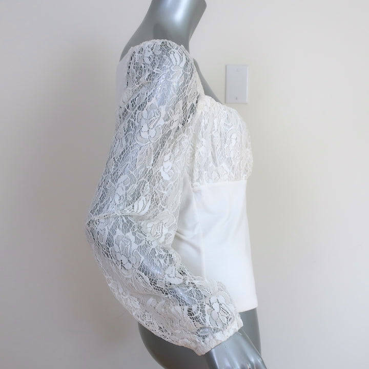 Nightcap Lace Long Sleeve Top White Stretch Jersey Size Medium