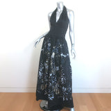 Roberto Cavalli Metallic Floral Print Halter Maxi Dress Black Cotton Size 40