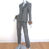 Vintage Yves Saint Laurent Fur-Trimmed Pant Suit Gray Wool Size 36/38