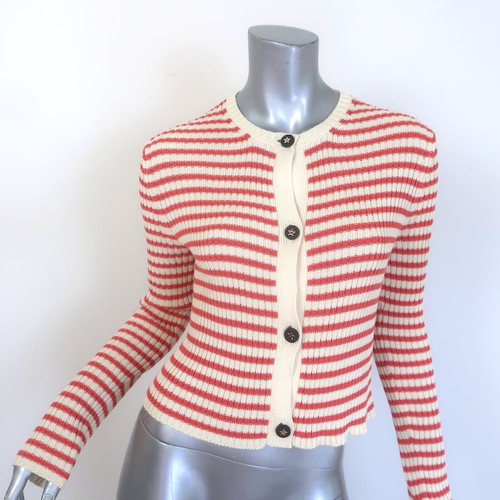 Christian Dior Striped Rib Knit Cardigan &amp; Tank Twinset Red/Ivory Size 34 NEW