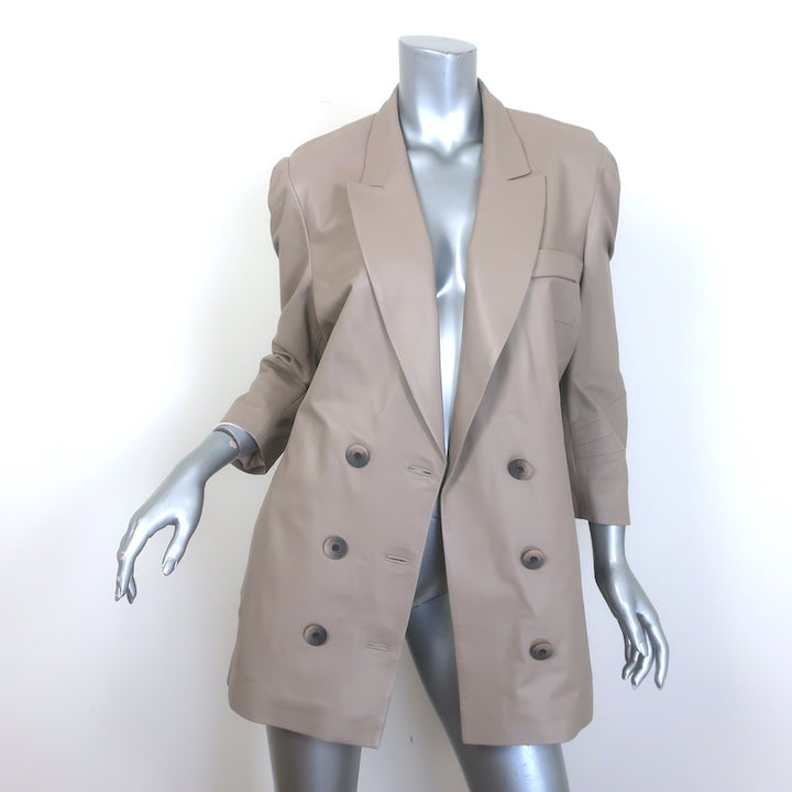 Zeynep Arcay Leather Suit Taupe Size US 10 Double Breasted Jacket &amp; Mom Pants